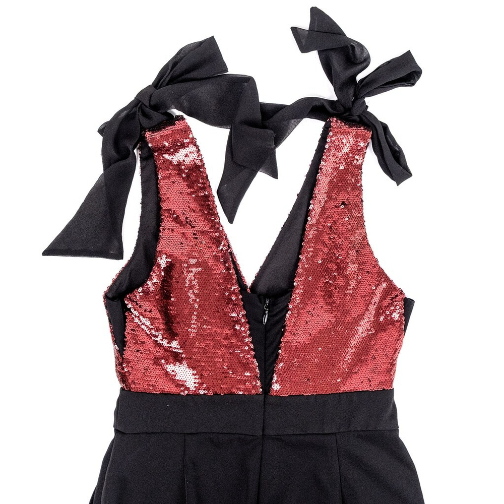 Harlyn Sequin Top Jumpsuit with Bows Women's Black and Red $182 - Size XS - Picture 10 of 14